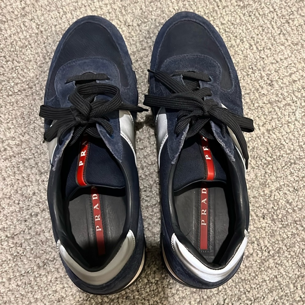 Prada sneakers- navy w silver/grey